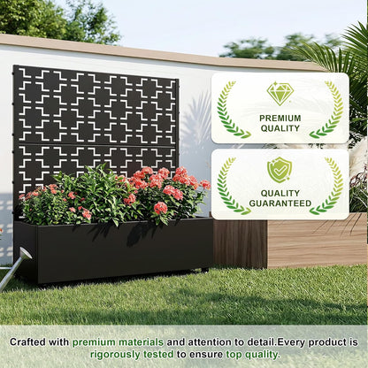 Casaphoria Metal Raised Garden Bed with Trellis and Wheels, 72"x47"x16" Planter Box for Climbing Plants, Vegetables & Vines, Features Drainage Holes and Privacy Screen (Black-Louver) - Colors B