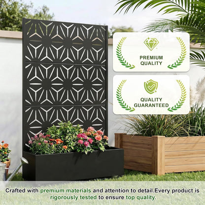 Casaphoria Metal Raised Garden Bed with Trellis and Wheels, 72"x47"x16" Planter Box for Climbing Plants, Vegetables & Vines, Features Drainage Holes and Privacy Screen (Black-Louver) - Colors A
