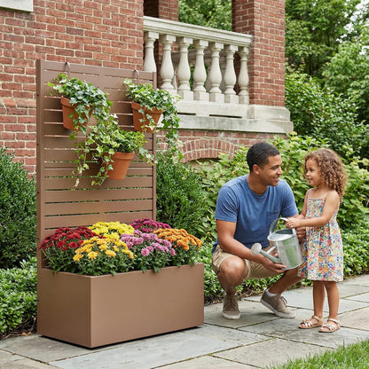 Casaphoria Metal Raised Garden Bed with Trellis and Wheels, 72"x47"x16" Planter Box for Climbing Plants, Vegetables & Vines, Features Drainage Holes and Privacy Screen (Black-Louver) - Colors C