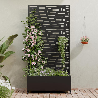 Casaphoria Metal Raised Garden Bed with Trellis and Wheels, 72"x47"x16" Planter Box for Climbing Plants, Vegetables & Vines, Features Drainage Holes and Privacy Screen (Black-Louver) - Colors D