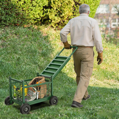 FLINTER Rolling Garden Work Seat with Wheels, Upgraded Heavy Duty Gardenning Cart with Seat - Garden Rolling Stools with Wheels for Seniors, Lawn, Patio & Backyard Gardening, Green