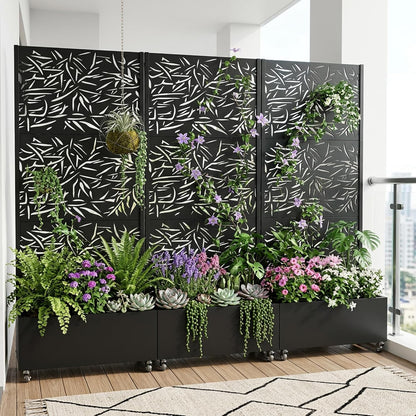 Casaphoria Metal Raised Garden Bed with Trellis and Wheels, 72"x47"x16" Planter Box for Climbing Plants, Vegetables & Vines, Features Drainage Holes and Privacy Screen (Black-Louver) - Colors A