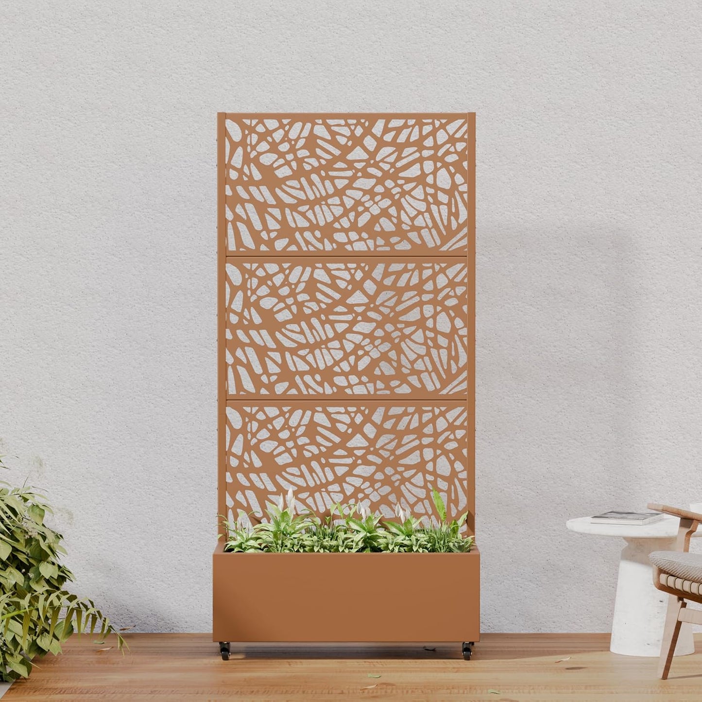Casaphoria Metal Raised Garden Bed with Trellis and Wheels, 72"x47"x16" Planter Box for Climbing Plants, Vegetables & Vines, Features Drainage Holes and Privacy Screen (Black-Louver) - Colors B