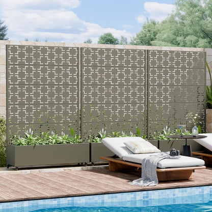 Casaphoria Metal Raised Garden Bed with Trellis and Wheels, 72"x47"x16" Planter Box for Climbing Plants, Vegetables & Vines, Features Drainage Holes and Privacy Screen (Black-Louver) - Colors C