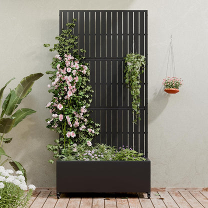 Casaphoria Metal Raised Garden Bed with Trellis and Wheels, 72"x47"x16" Planter Box for Climbing Plants, Vegetables & Vines, Features Drainage Holes and Privacy Screen (Black-Louver) - Colors D