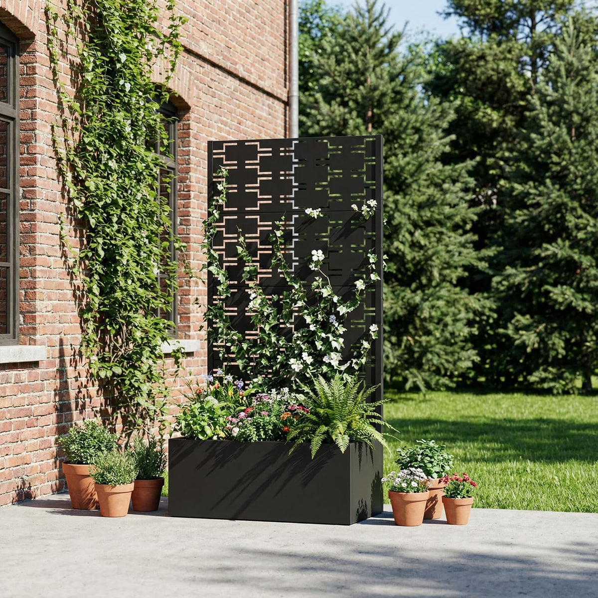 Casaphoria Metal Raised Garden Bed with Trellis and Wheels, 72"x47"x16" Planter Box for Climbing Plants, Vegetables & Vines, Features Drainage Holes and Privacy Screen (Black-Louver) - Colors B