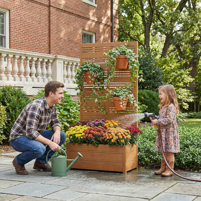 Casaphoria Metal Raised Garden Bed with Trellis and Wheels, 72"x47"x16" Planter Box for Climbing Plants, Vegetables & Vines, Features Drainage Holes and Privacy Screen (Black-Louver) - Colors B
