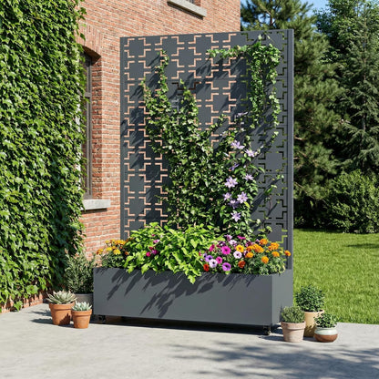 Casaphoria Metal Raised Garden Bed with Trellis and Wheels, 72"x47"x16" Planter Box for Climbing Plants, Vegetables & Vines, Features Drainage Holes and Privacy Screen (Black-Louver) - Colors A