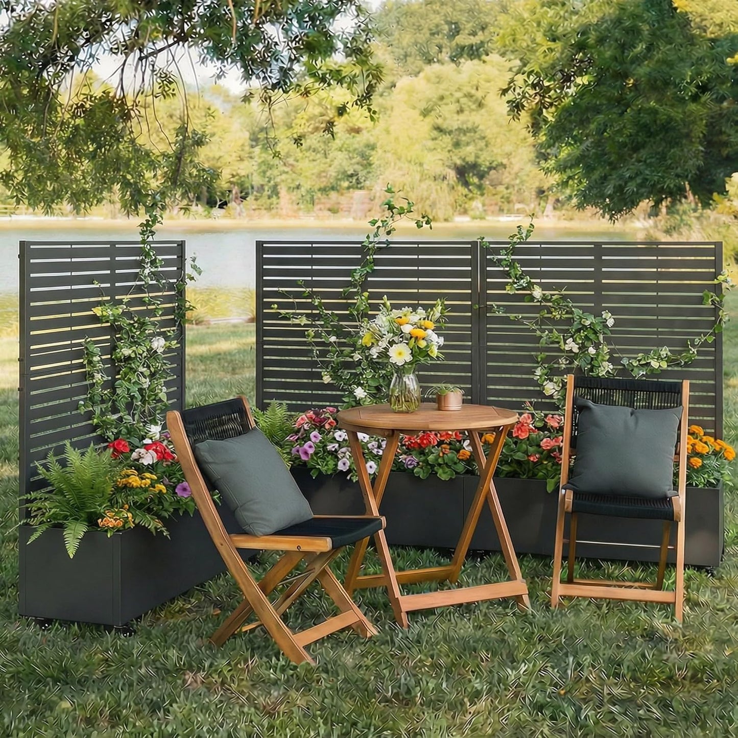 Casaphoria Metal Raised Garden Bed with Trellis and Wheels, 72"x47"x16" Planter Box for Climbing Plants, Vegetables & Vines, Features Drainage Holes and Privacy Screen (Black-Louver) - Colors D