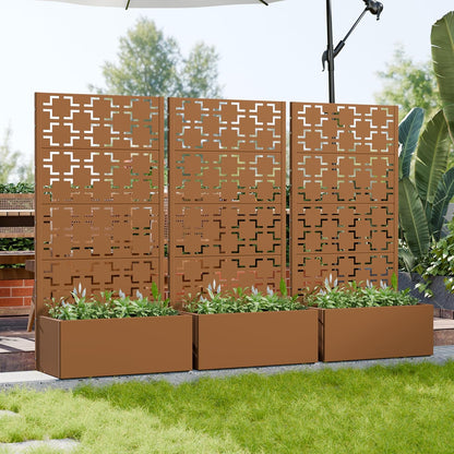 Casaphoria Metal Raised Garden Bed with Trellis and Wheels, 72"x47"x16" Planter Box for Climbing Plants, Vegetables & Vines, Features Drainage Holes and Privacy Screen (Black-Louver) - Colors D