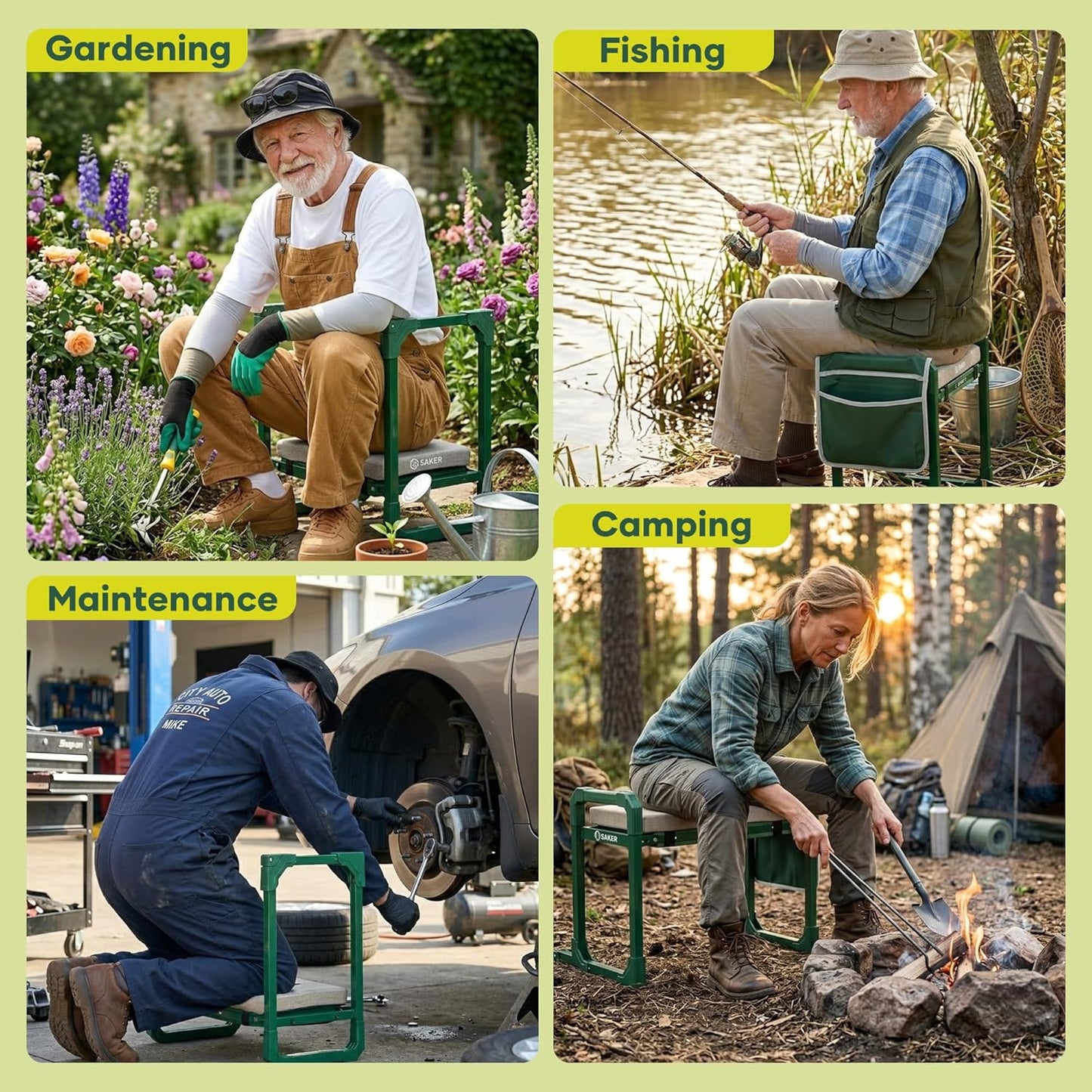 Saker Garden Kneeler and Seat Foldable Gardening Stool with Extendable Legs & Thickened Pad, Tool/Storage Bag, Heavy Duty 400lbs Support for Elderly, Gardening, Outdoor Use