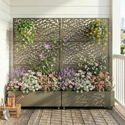 Casaphoria Metal Raised Garden Bed with Trellis and Wheels, 72"x47"x16" Planter Box for Climbing Plants, Vegetables & Vines, Features Drainage Holes and Privacy Screen (Black-Louver) - Colors D