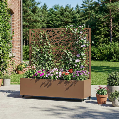 Casaphoria Metal Raised Garden Bed with Trellis and Wheels, 72"x47"x16" Planter Box for Climbing Plants, Vegetables & Vines, Features Drainage Holes and Privacy Screen (Black-Louver) - Colors B