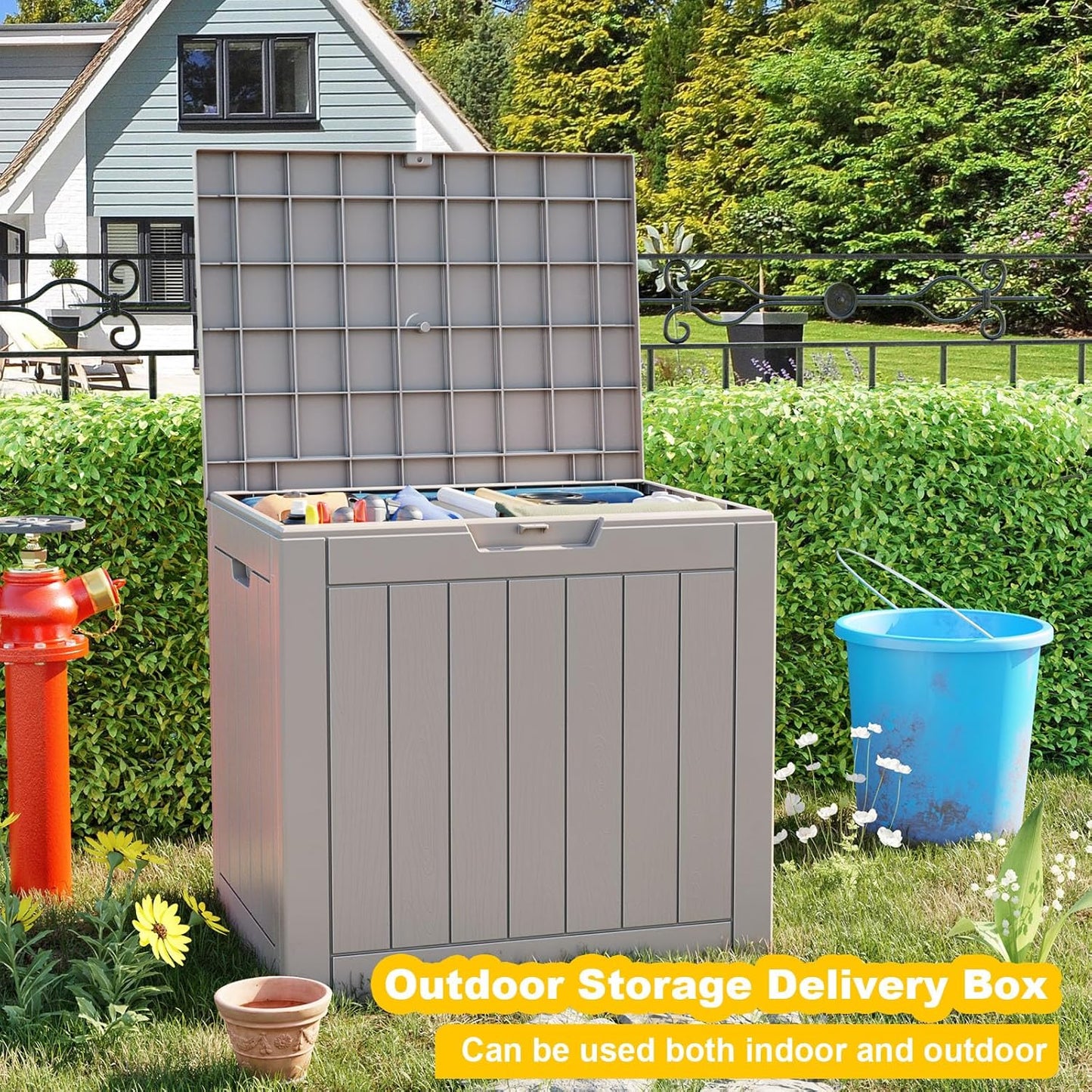 30 Gallon Outdoor Deck Box, Lockable Waterproof Outdoor Storage Boxes For Garden Tools,Indoor Cushions,Accessories Outside Storage Resin Weatherproof Container(Black)