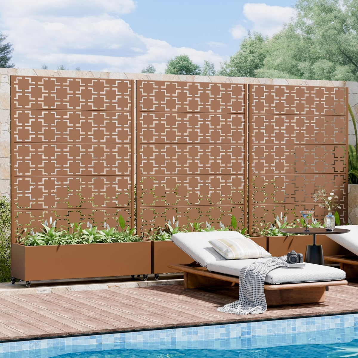 Casaphoria Metal Raised Garden Bed with Trellis and Wheels, 72"x47"x16" Planter Box for Climbing Plants, Vegetables & Vines, Features Drainage Holes and Privacy Screen (Black-Louver) - Colors D