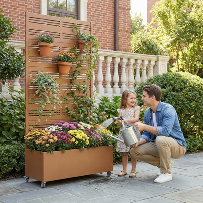 Casaphoria Metal Raised Garden Bed with Trellis and Wheels, 72"x47"x16" Planter Box for Climbing Plants, Vegetables & Vines, Features Drainage Holes and Privacy Screen (Black-Louver) - Colors B