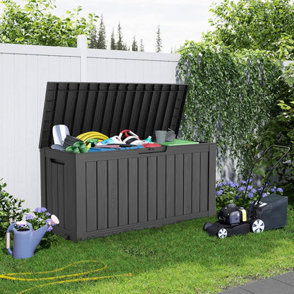 30 Gallon Outdoor Deck Box, Lockable Waterproof Outdoor Storage Boxes For Garden Tools,Indoor Cushions,Accessories Outside Storage Resin Weatherproof Container(Black)