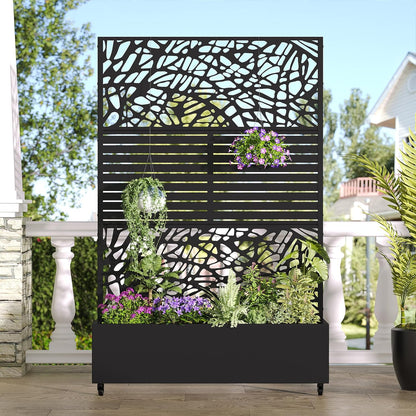 Casaphoria Metal Raised Garden Bed with Trellis and Wheels, 72"x47"x16" Planter Box for Climbing Plants, Vegetables & Vines, Features Drainage Holes and Privacy Screen (Black-Louver) - Colors A
