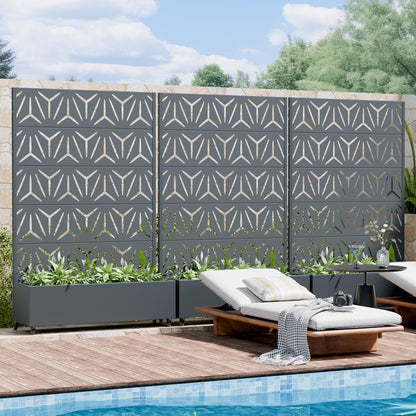 Casaphoria Metal Raised Garden Bed with Trellis and Wheels, 72"x47"x16" Planter Box for Climbing Plants, Vegetables & Vines, Features Drainage Holes and Privacy Screen (Black-Louver) - Colors D