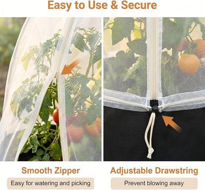 2 Pcs Garden Bird Netting Cover for Round Tomato Cage, 59" x 18" Tomato Trellis Insect Barrier Protection Mesh, Plant Cage Garden Net Cover with Zipper for Vertical Climbing Plants Vegetables Fruits