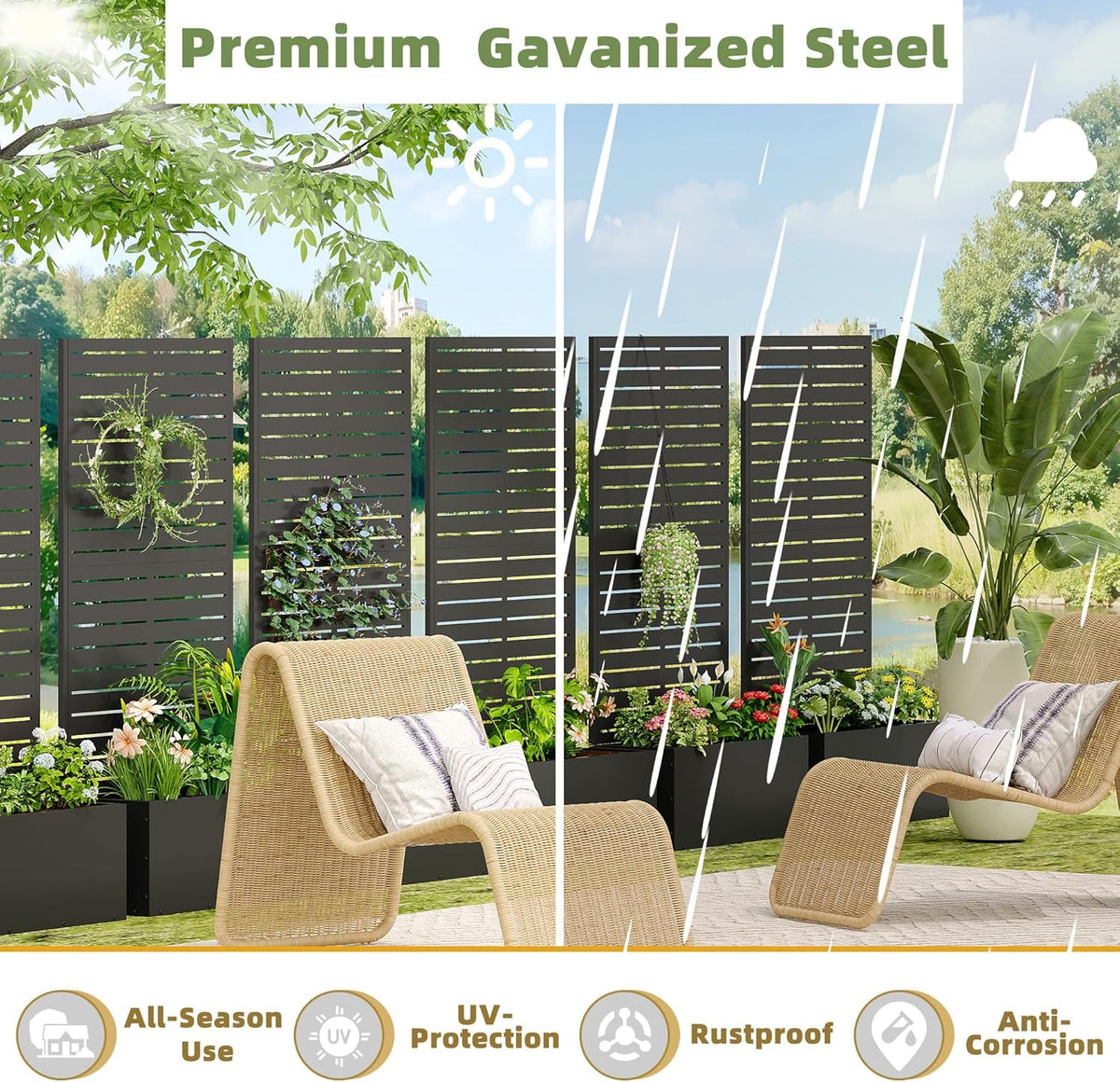 Casaphoria Metal Raised Garden Bed with Trellis and Wheels, 72"x47"x16" Planter Box for Climbing Plants, Vegetables & Vines, Features Drainage Holes and Privacy Screen (Black-Louver) - Colors D