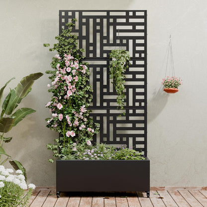 Casaphoria Metal Raised Garden Bed with Trellis and Wheels, 72"x47"x16" Planter Box for Climbing Plants, Vegetables & Vines, Features Drainage Holes and Privacy Screen (Black-Louver) - Colors C