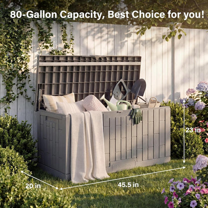 EAST OAK Outdoor Storage Box, 31 Gallon Deck Box Indoor and Outdoor Use, Waterproof Resin Storage Bin for Package Delivery, Patio Cushions, Gardening Tools, Lockable, UV Resistant, Grey