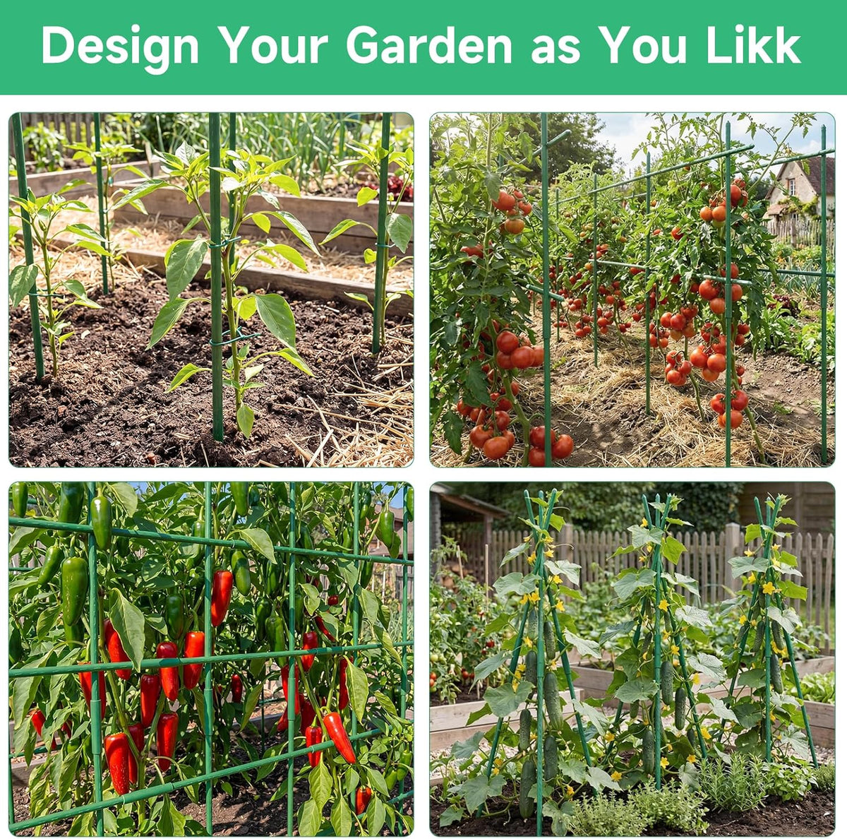 100 Pcs Tomato Stakes 16 Inch Garden Stakes for Outdoor Plants Support Plastic Coated Metal Plant Stakes Supports for Climbing Potted Plants with 50 Connectors 50 Rotatable Clips 165 Ft Twist Tie