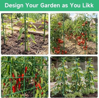 100 Pcs Tomato Stakes 16 Inch Garden Stakes for Outdoor Plants Support Plastic Coated Metal Plant Stakes Supports for Climbing Potted Plants with 50 Connectors 50 Rotatable Clips 165 Ft Twist Tie