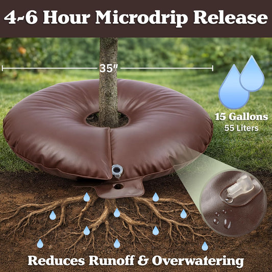15 Gallon Tree Watering Ring - Heavy Duty PVC Round Reusable Refillable Automatic Drip Irrigation System for Shrubs, Sapling, or Small Tree Watering Bags Slow Release by Pure Garden