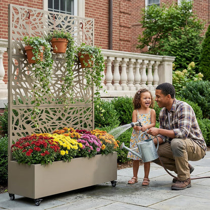 Casaphoria Metal Raised Garden Bed with Trellis and Wheels, 72"x47"x16" Planter Box for Climbing Plants, Vegetables & Vines, Features Drainage Holes and Privacy Screen (Black-Louver) - Colors A