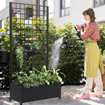 Casaphoria Metal Raised Garden Bed with Trellis and Wheels, 72"x47"x16" Planter Box for Climbing Plants, Vegetables & Vines, Features Drainage Holes and Privacy Screen (Black-Louver) - Colors A