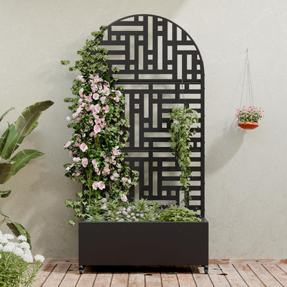 Casaphoria Metal Raised Garden Bed with Trellis and Wheels, 72"x47"x16" Planter Box for Climbing Plants, Vegetables & Vines, Features Drainage Holes and Privacy Screen (Black-Louver) - Colors D