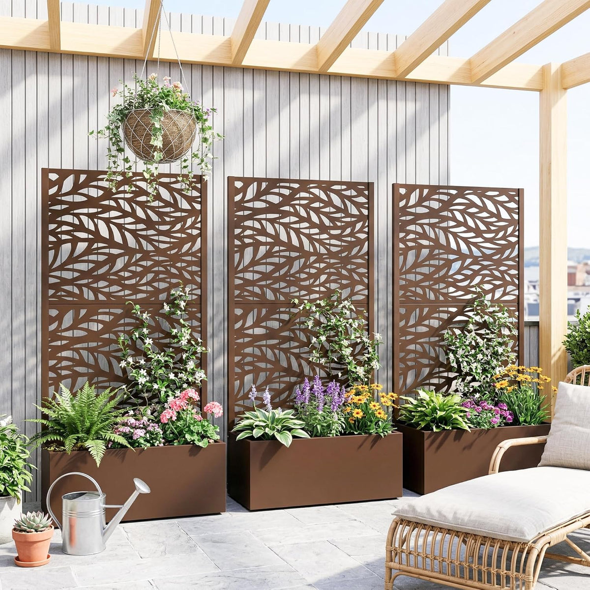 Casaphoria Metal Raised Garden Bed with Trellis and Wheels, 72"x47"x16" Planter Box for Climbing Plants, Vegetables & Vines, Features Drainage Holes and Privacy Screen (Black-Louver) - Colors C