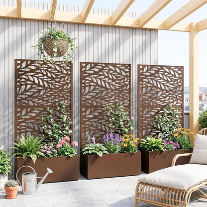 Casaphoria Metal Raised Garden Bed with Trellis and Wheels, 72"x47"x16" Planter Box for Climbing Plants, Vegetables & Vines, Features Drainage Holes and Privacy Screen (Black-Louver) - Colors C