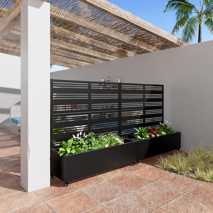 Casaphoria Metal Raised Garden Bed with Trellis and Wheels, 72"x47"x16" Planter Box for Climbing Plants, Vegetables & Vines, Features Drainage Holes and Privacy Screen (Black-Louver) - Colors A