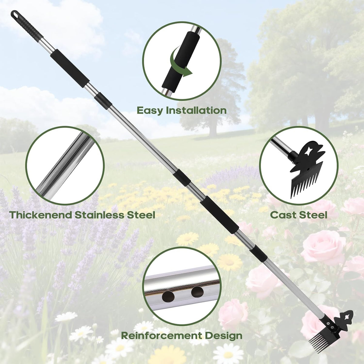 Weed Tool with Long Handle - 60" Manual Weeder Remover Tool, 2 in 1 Hand Weed Rake and Garden Hoe for Gardening, Heavy Duty Uprooting Weeding Pull for Yard, Lawn, Patio and Garden