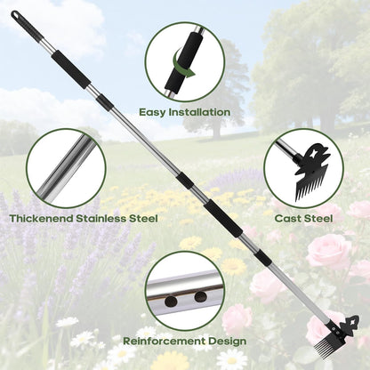 Weed Tool with Long Handle - 60" Manual Weeder Remover Tool, 2 in 1 Hand Weed Rake and Garden Hoe for Gardening, Heavy Duty Uprooting Weeding Pull for Yard, Lawn, Patio and Garden