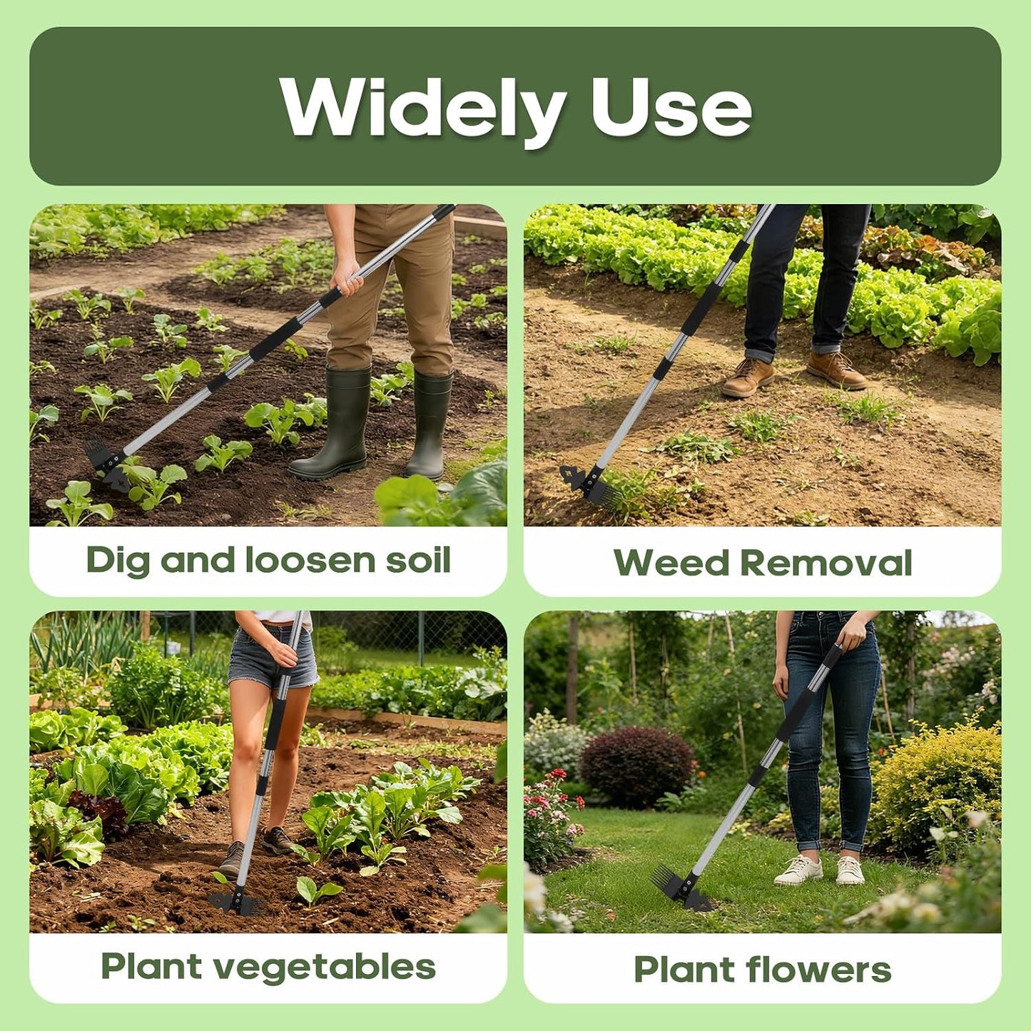 Weed Tool with Long Handle - 60" Manual Weeder Remover Tool, 2 in 1 Hand Weed Rake and Garden Hoe for Gardening, Heavy Duty Uprooting Weeding Pull for Yard, Lawn, Patio and Garden