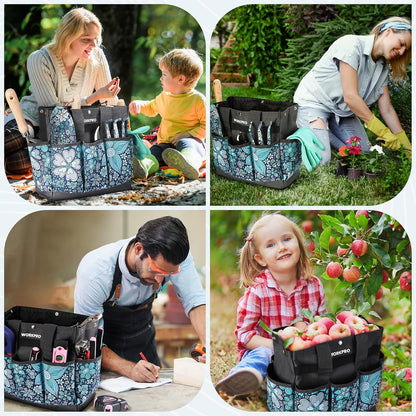 WORKPRO Garden Tool Bag, 9 Pockets Gardening Bag, Heavy Duty Oxford Garden Tote Caddy (Tools NOT Included), 12" x 12" x 6" (Floral White)