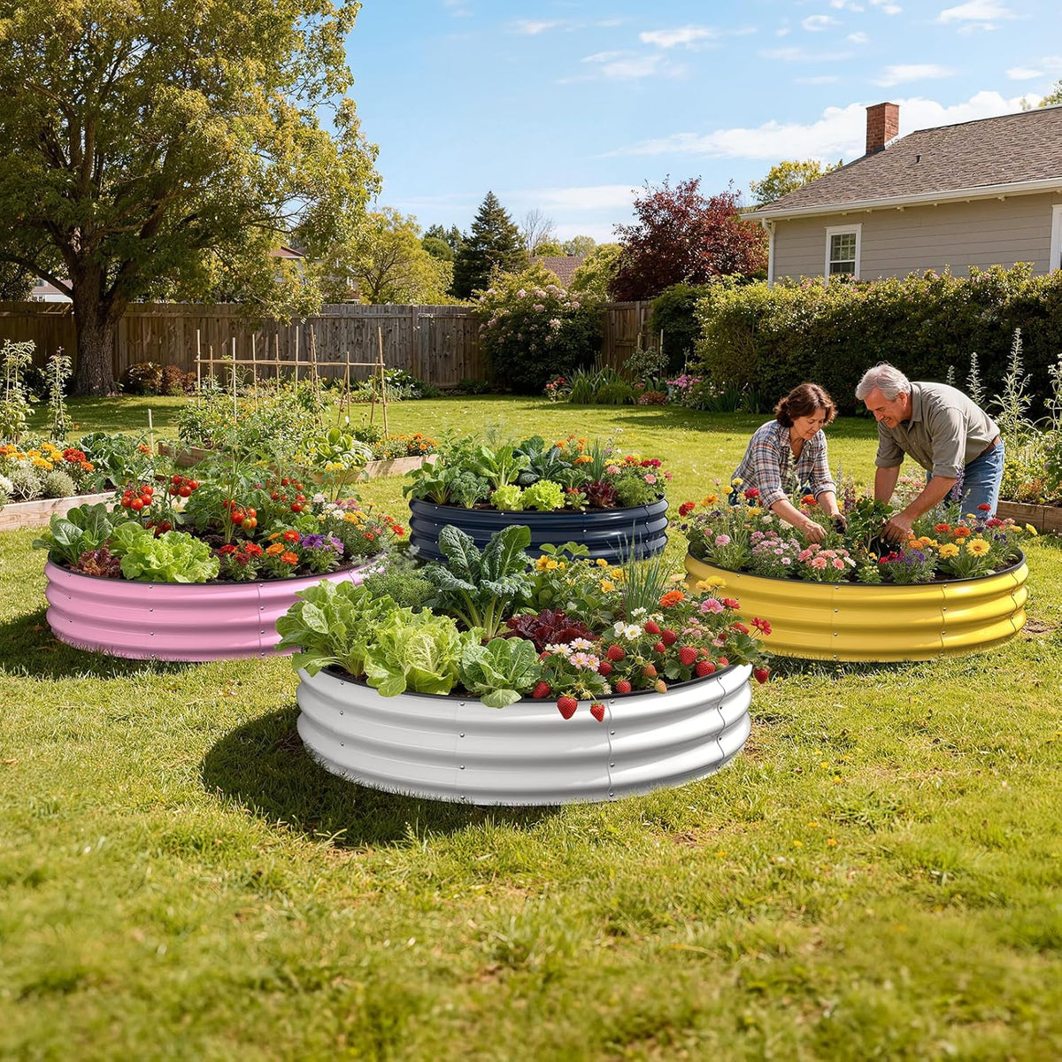 Pattiumo Galvanized Raised Garden Bed 4×4×1 FT, Round Metal Raised Garden Bed Outdoor Planter Box with Open Bottom, Rust-Resistant Steel Garden Bed for Vegetables Herbs Flowers, Easy Assembly