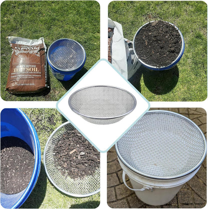 2PCS Soil Sifter for Gardening, Rock Sifter for 5 Gallon Bucket,Compost Sifter Dirt Sifter,Captures Dirt Rocks Sawdust Black Handle Upgrade Version