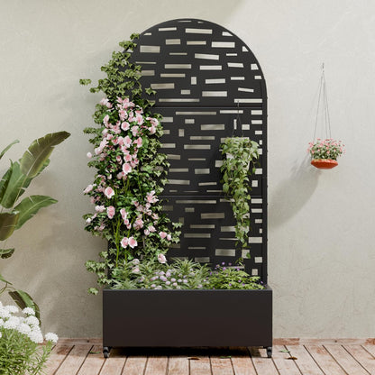 Casaphoria Metal Raised Garden Bed with Trellis and Wheels, 72"x47"x16" Planter Box for Climbing Plants, Vegetables & Vines, Features Drainage Holes and Privacy Screen (Black-Louver) - Colors B