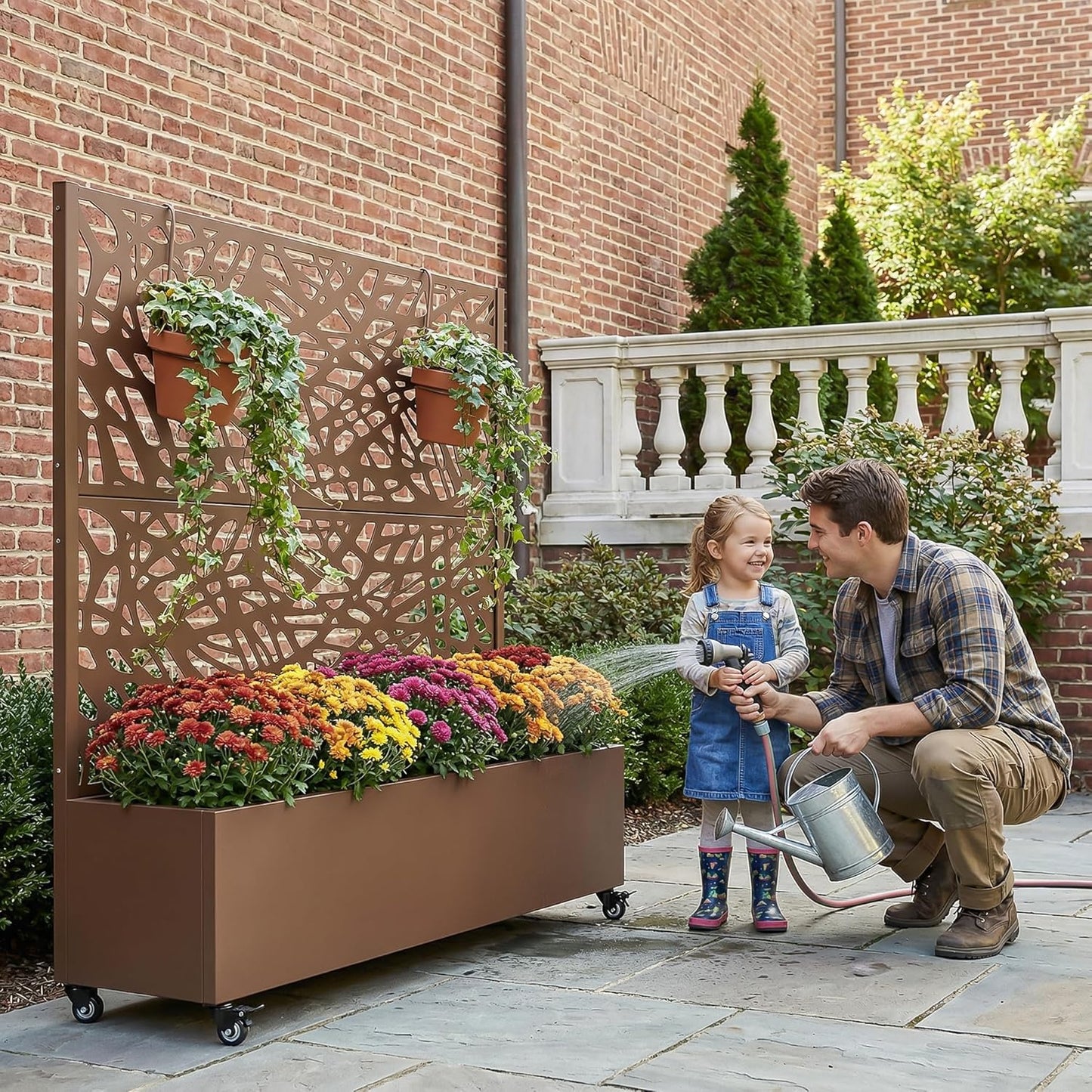 Casaphoria Metal Raised Garden Bed with Trellis and Wheels, 72"x47"x16" Planter Box for Climbing Plants, Vegetables & Vines, Features Drainage Holes and Privacy Screen (Black-Louver) - Colors B