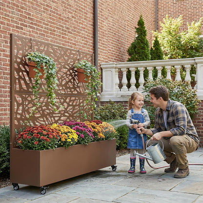 Casaphoria Metal Raised Garden Bed with Trellis and Wheels, 72"x47"x16" Planter Box for Climbing Plants, Vegetables & Vines, Features Drainage Holes and Privacy Screen (Black-Louver) - Colors B