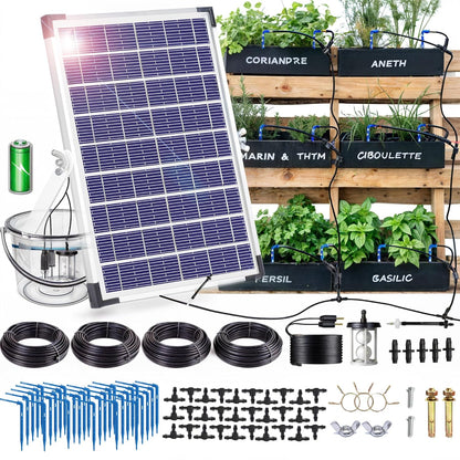 RISINGUP Solar Drip Irrigation System with Timer, Programmable Smart Watering with 2200mAh Battery, Automatic Plants Watering System for 30 Potted Plants Outdoor Garden, Patio, Balcony, Greenhouse