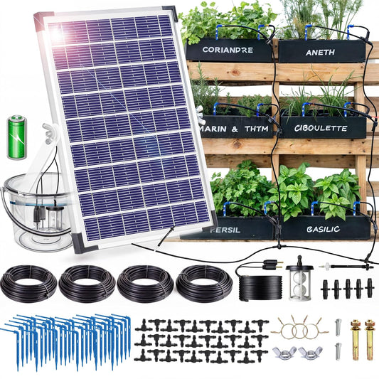 RISINGUP Solar Drip Irrigation System with Timer, Programmable Smart Watering with 2200mAh Battery, Automatic Plants Watering System for 30 Potted Plants Outdoor Garden, Patio, Balcony, Greenhouse