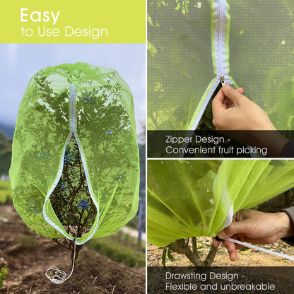 Fruit Tree Netting, RIFNY 3.9 X 3.3 FT Blueberry Bush Netting Cover with Zipper Drawstring, Outdoor Mosquito Net Garden Netting Cover Protector Plant from Birds Cicadas Animals Insect (4 PCS, White)