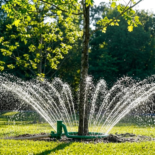Tree Watering System - 360° Outward Spray Tree Watering Ring - Sprinkler Ring for Trees & Shrubs - Reaches The Nutrition Zone for Tree Root Watering (7 Inch)