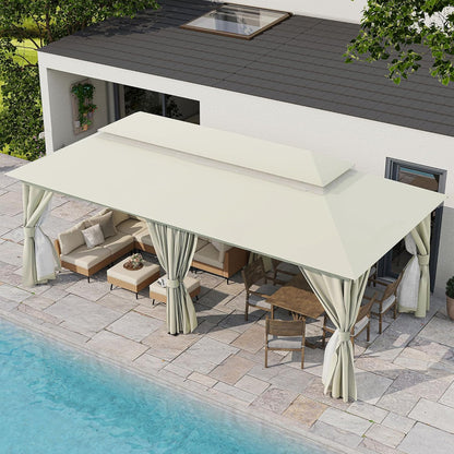 10x20 Gazebo Canopy with 100FT String Lights, Metal Heavy Duty Patio Canopy Tent with Double Roofs, Mosquito Nettings and Privacy Screens for Backyard, Garden, Lawn, Gray